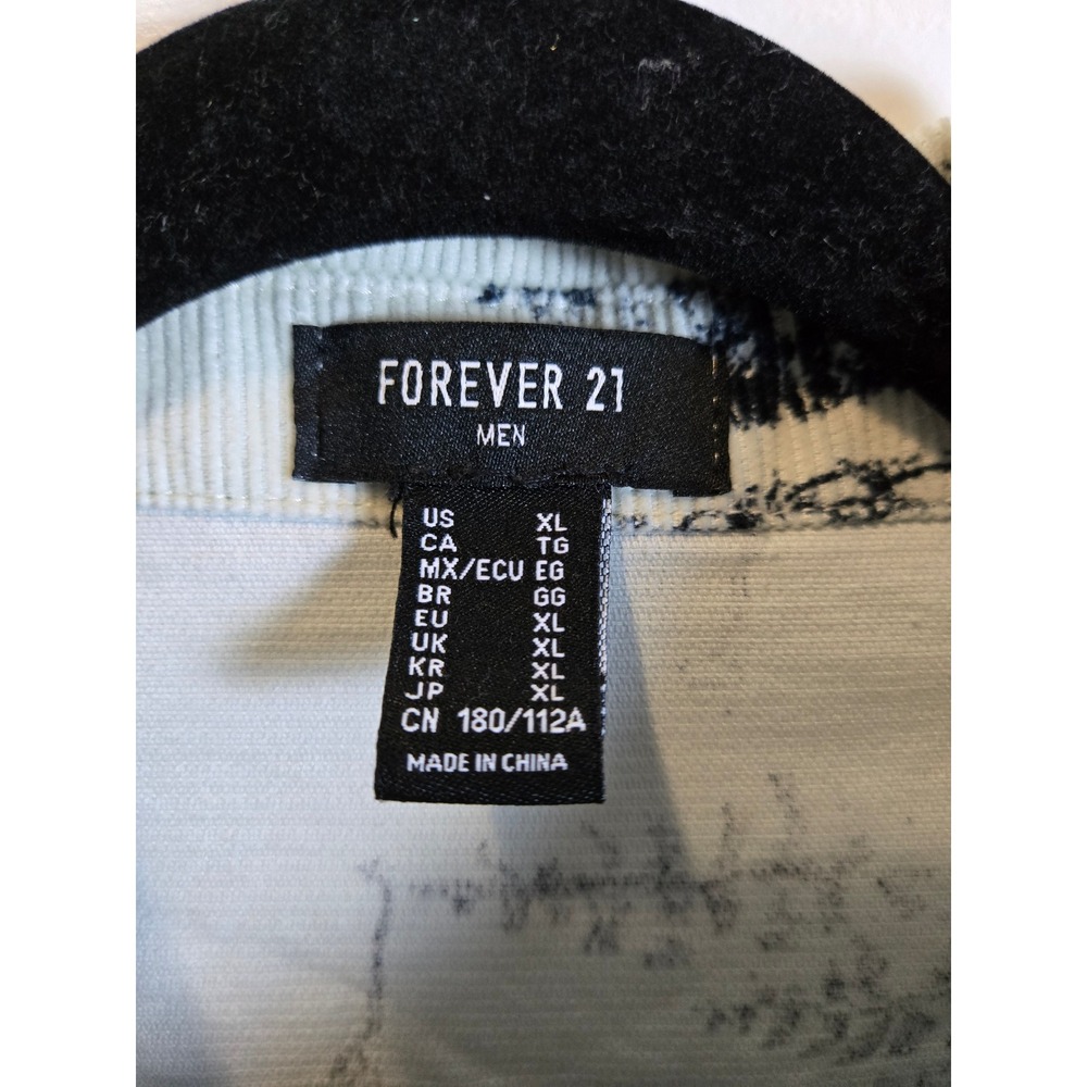 Forever 21 Men Corduroy Button Down Shirt XL Skiing Mountain Print Off White - Picture 6 of 10